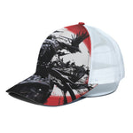 Samurai And Crow Print White Mesh Trucker Cap