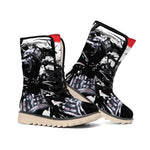 Samurai And Crow Print Winter Boots