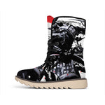 Samurai And Crow Print Winter Boots