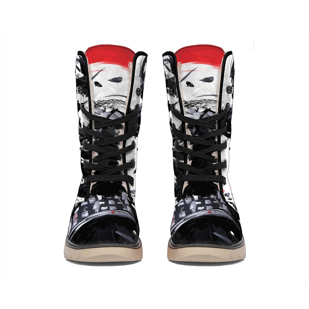 Samurai And Crow Print Winter Boots