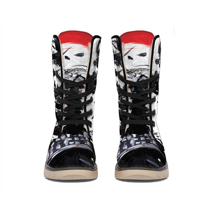 Samurai And Crow Print Winter Boots