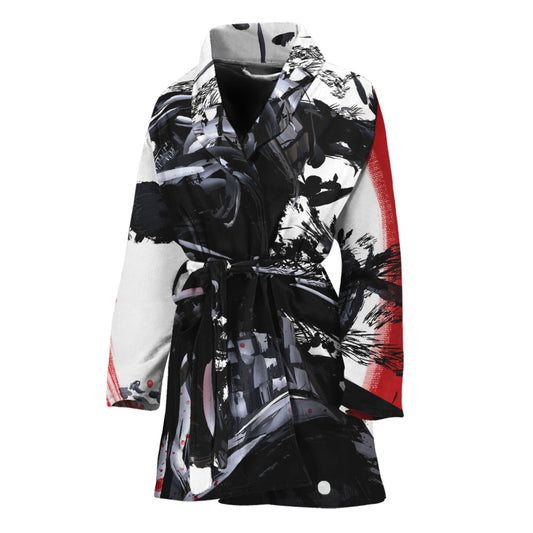 Samurai And Crow Print Women's Bathrobe