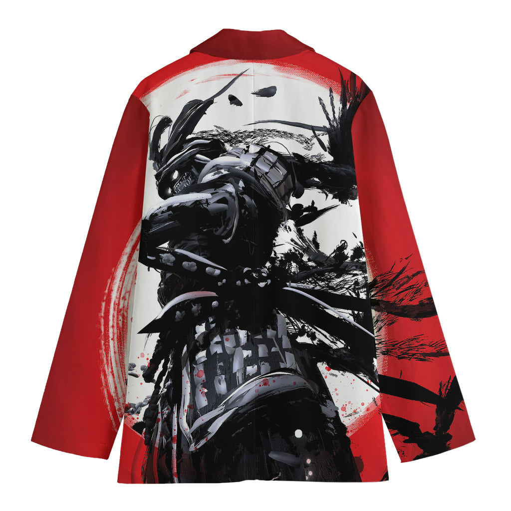 Samurai And Crow Print Women's Blazer