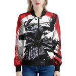 Samurai And Crow Print Women's Bomber Jacket