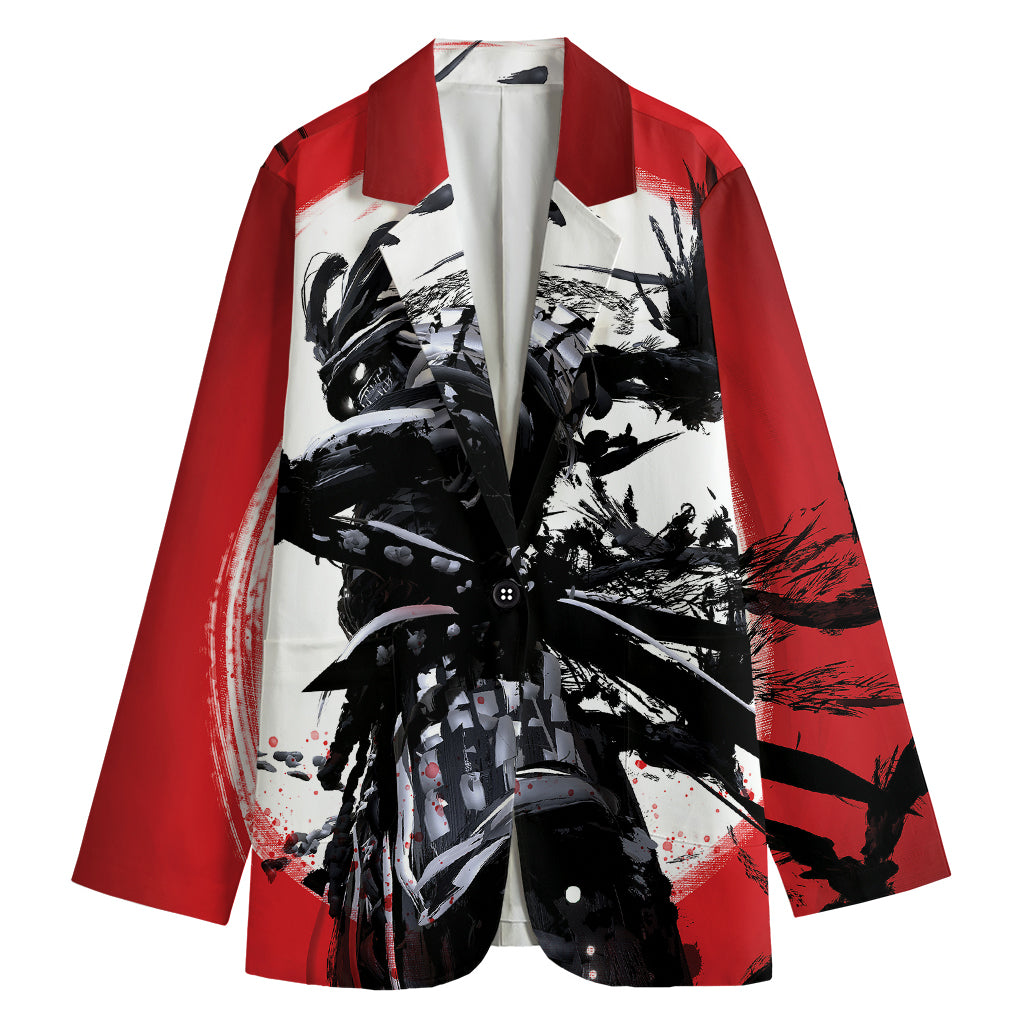 Samurai And Crow Print Women's Cotton Blazer