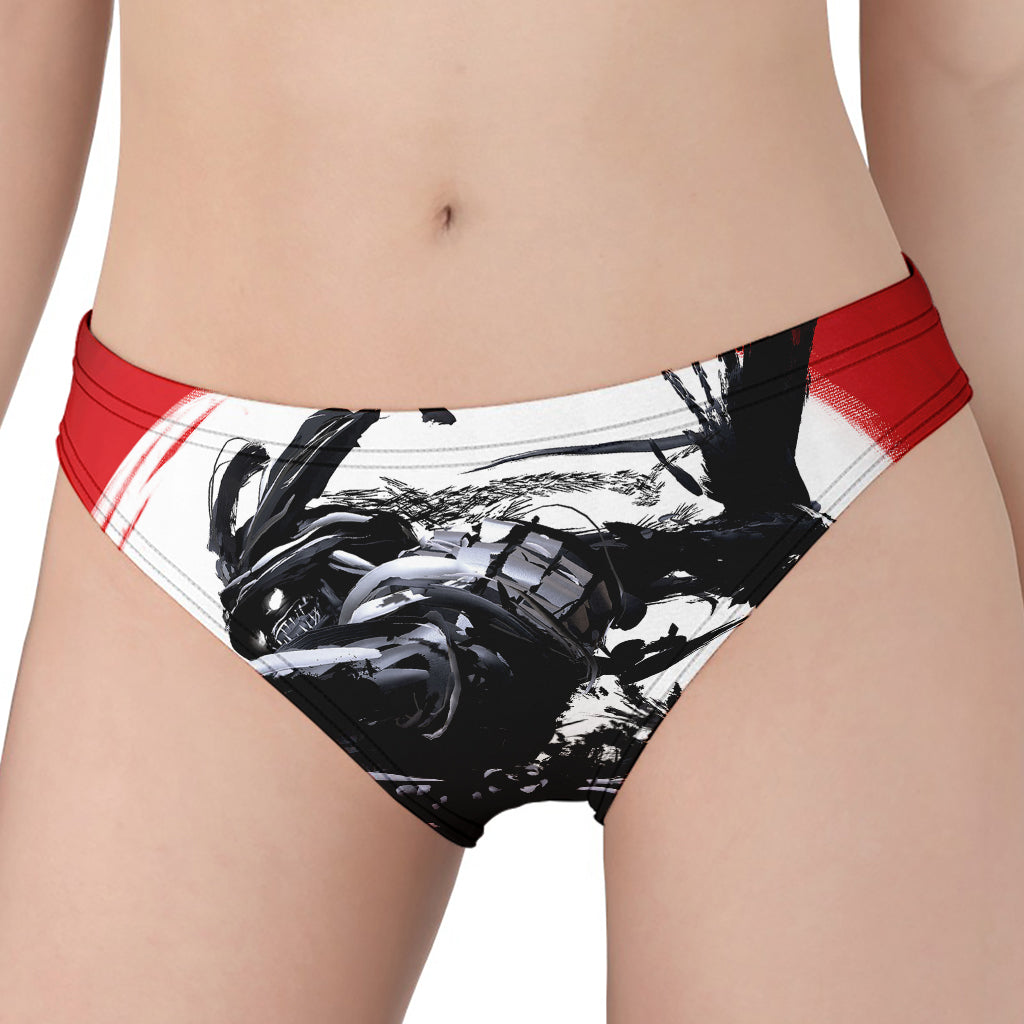 Samurai And Crow Print Women's Panties