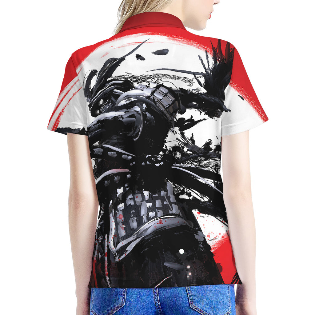 Samurai And Crow Print Women's Polo Shirt