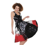 Samurai And Crow Print Women's Sleeveless Dress