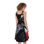 Samurai And Crow Print Women's Sleeveless Dress