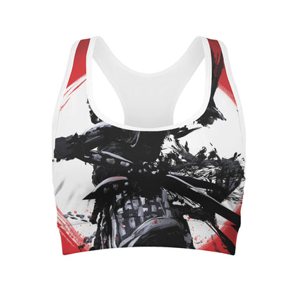 Samurai And Crow Print Women's Sports Bra
