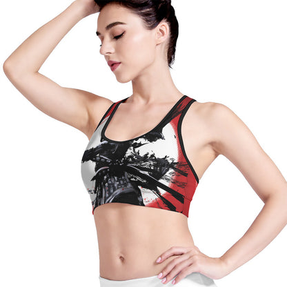 Samurai And Crow Print Women's Sports Bra