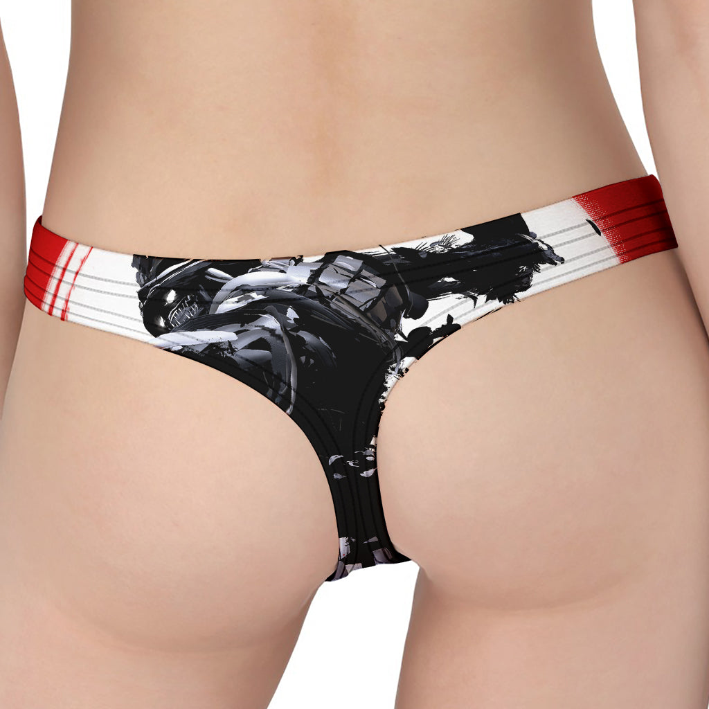 Samurai And Crow Print Women's Thong