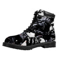Samurai And Crow Print Padded Collar Lace Up Boots