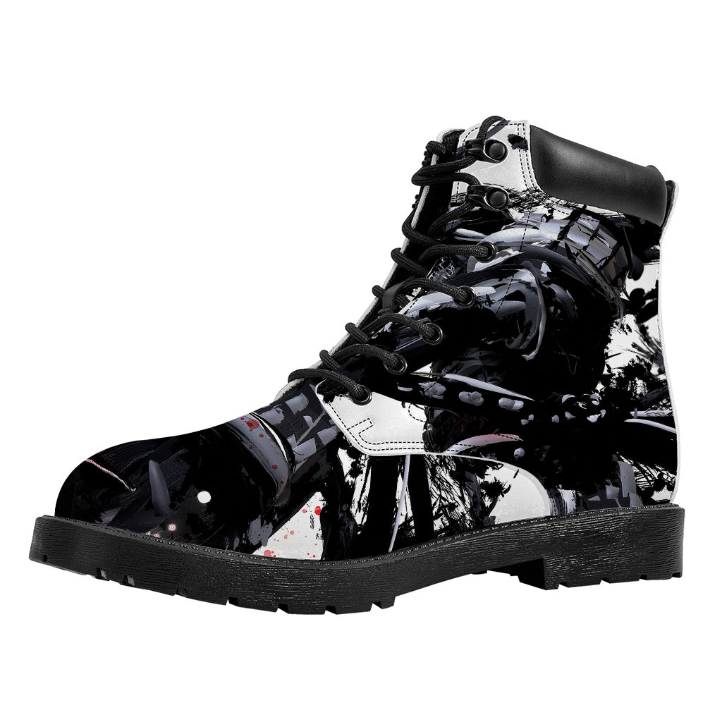 Samurai And Crow Print Work Boots