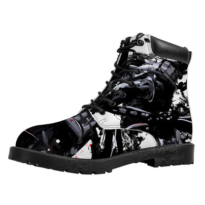 Samurai And Crow Print Work Boots