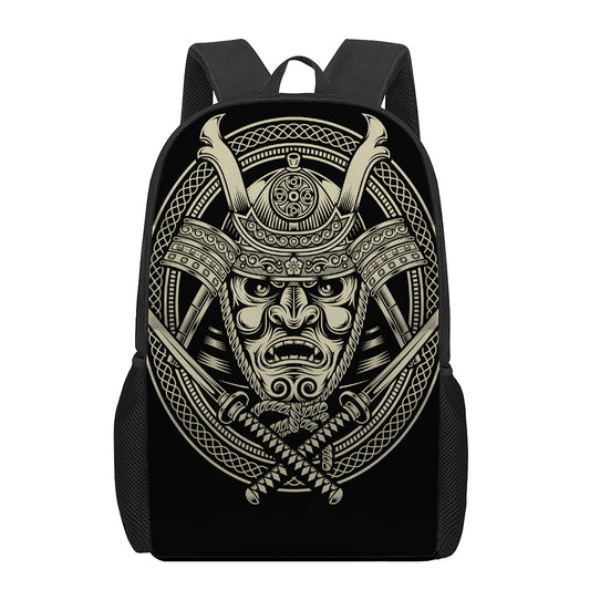 Samurai Warrior Mask Print 17 Inch Backpack