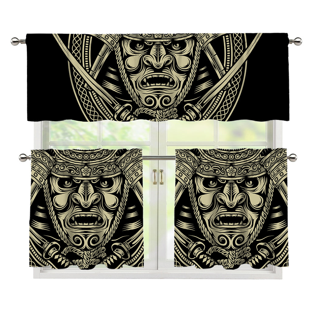 Samurai Warrior Mask Print 3 Piece Kitchen Curtains