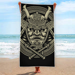 Samurai Warrior Mask Print Beach Towel