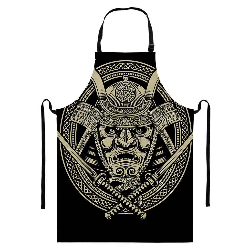 Samurai Warrior Mask Print Bib Apron With Pocket