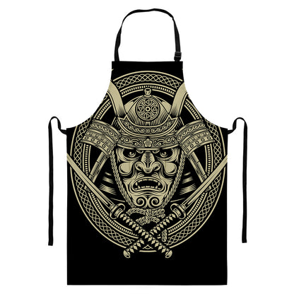 Samurai Warrior Mask Print Bib Apron With Pocket