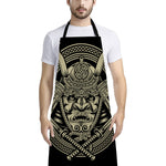 Samurai Warrior Mask Print Bib Apron With Pocket
