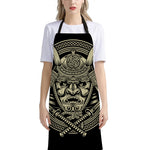 Samurai Warrior Mask Print Bib Apron With Pocket