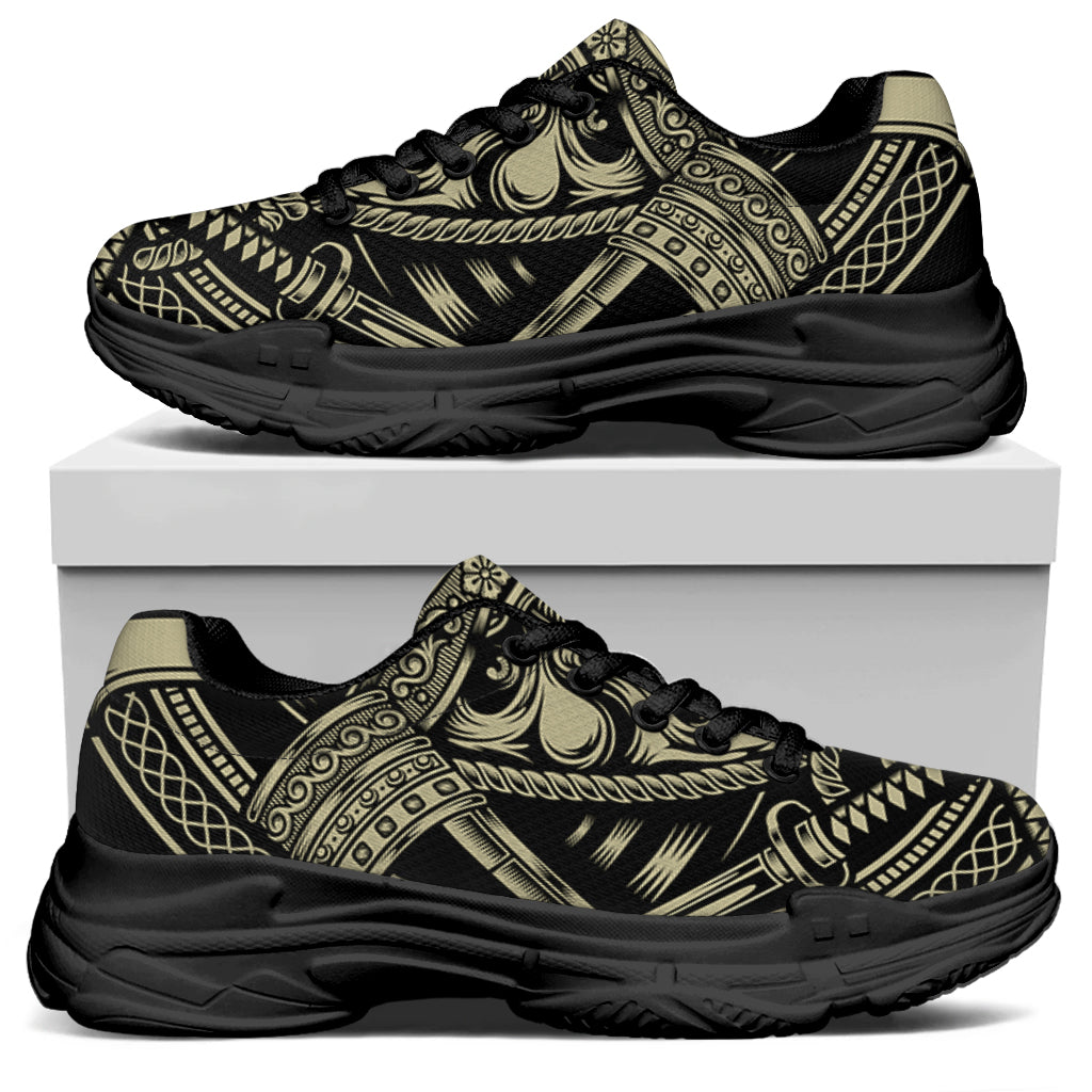 Samurai Warrior Mask Print Black Chunky Shoes