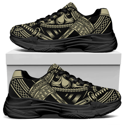Samurai Warrior Mask Print Black Chunky Shoes