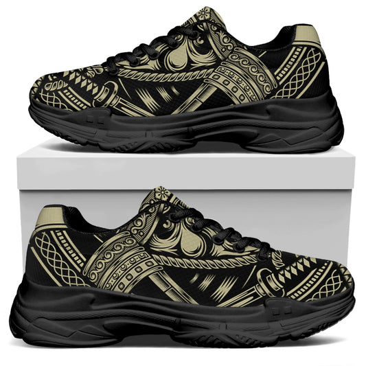 Samurai Warrior Mask Print Black Chunky Shoes