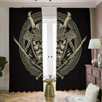 Samurai Warrior Mask Print Blackout Pencil Pleat Curtains