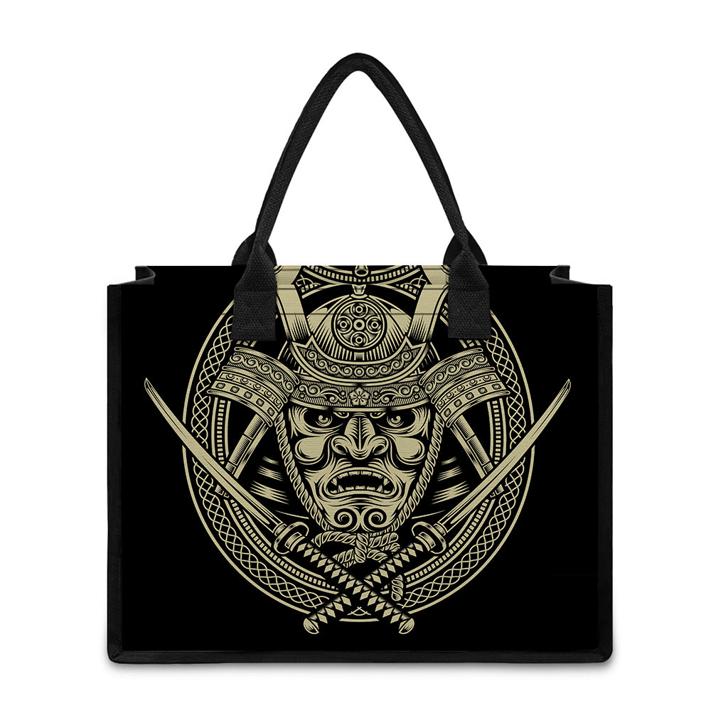 Samurai Warrior Mask Print Canvas Tote Bag