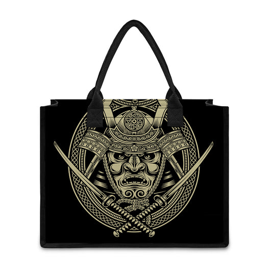 Samurai Warrior Mask Print Canvas Tote Bag