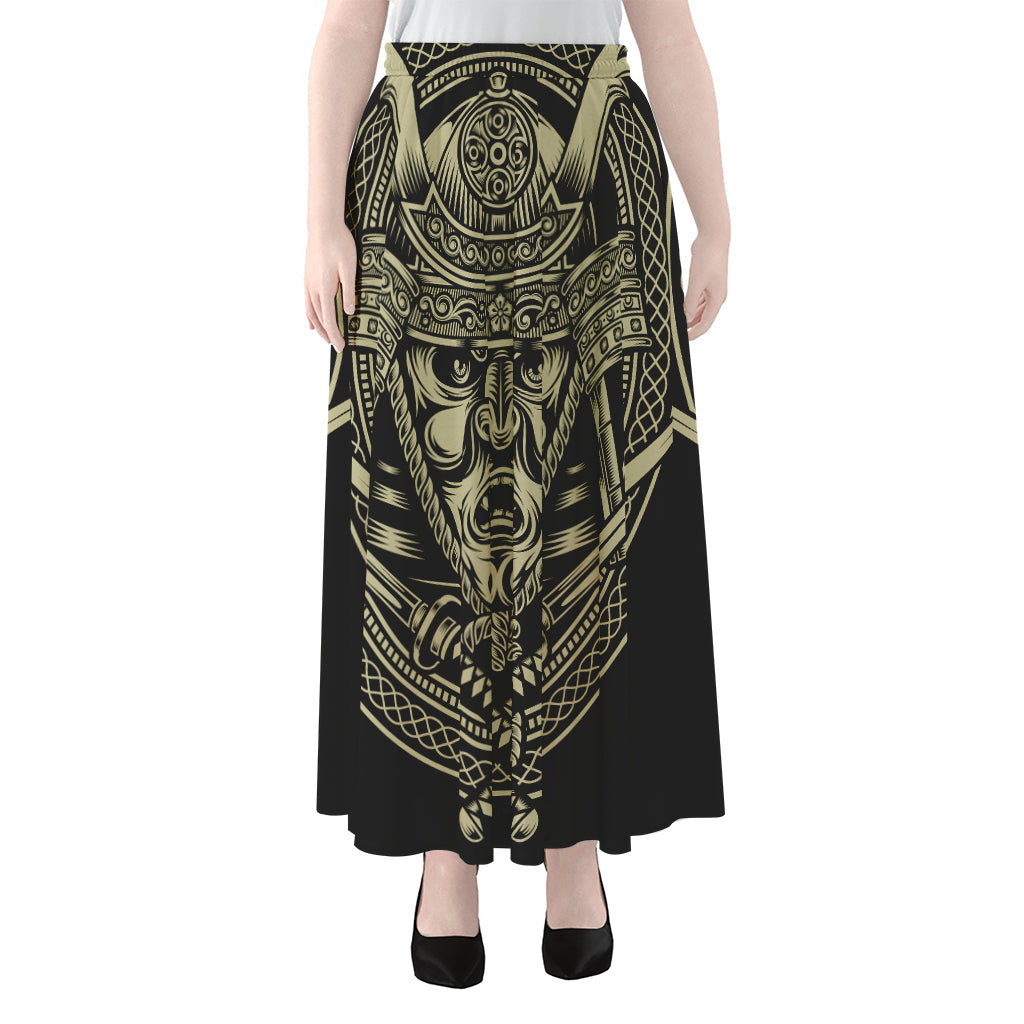 Samurai Warrior Mask Print Chiffon Maxi Skirt