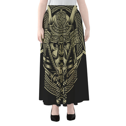 Samurai Warrior Mask Print Chiffon Maxi Skirt