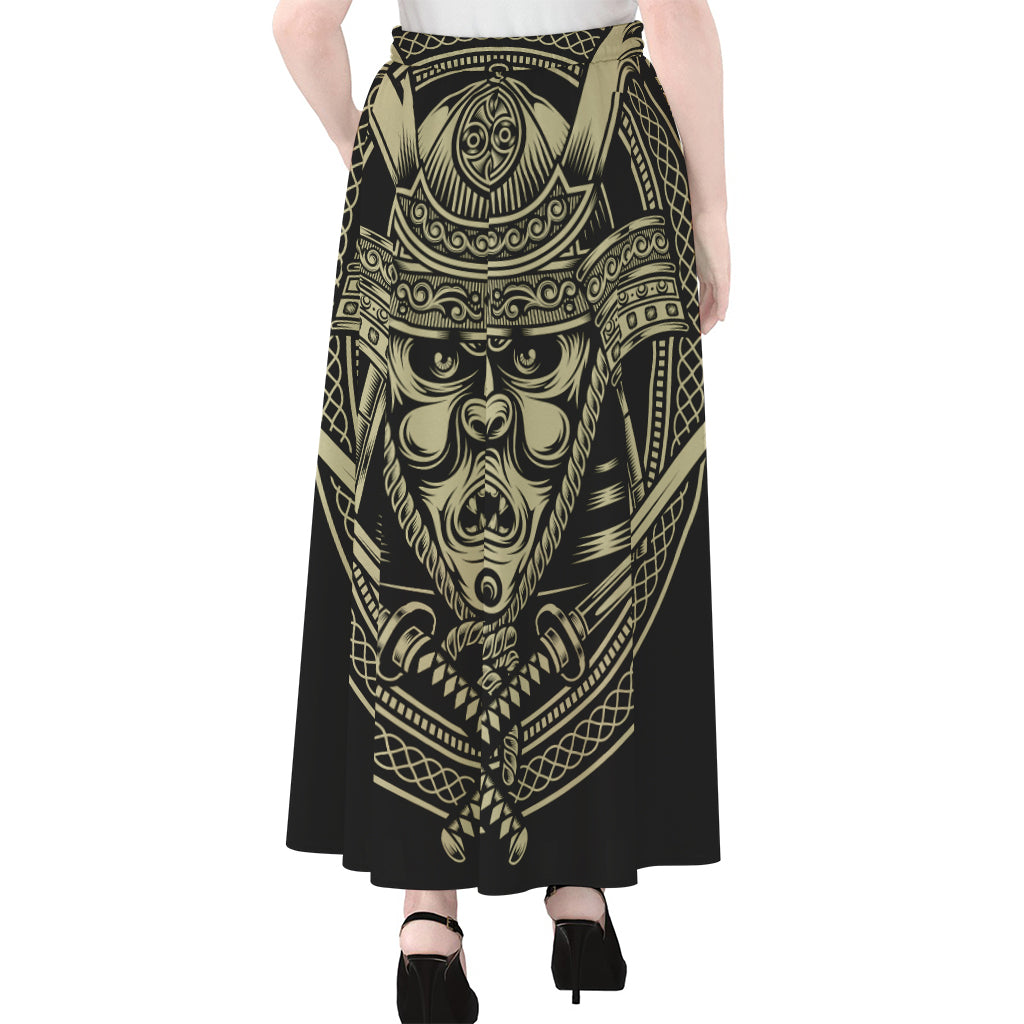 Samurai Warrior Mask Print Chiffon Maxi Skirt
