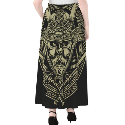 Samurai Warrior Mask Print Chiffon Maxi Skirt
