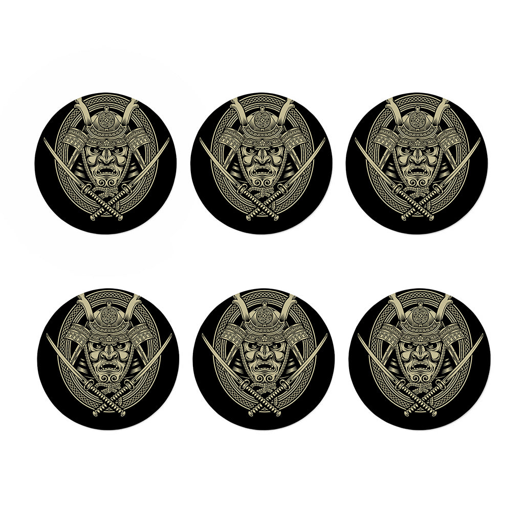 Samurai Warrior Mask Print Coaster Set