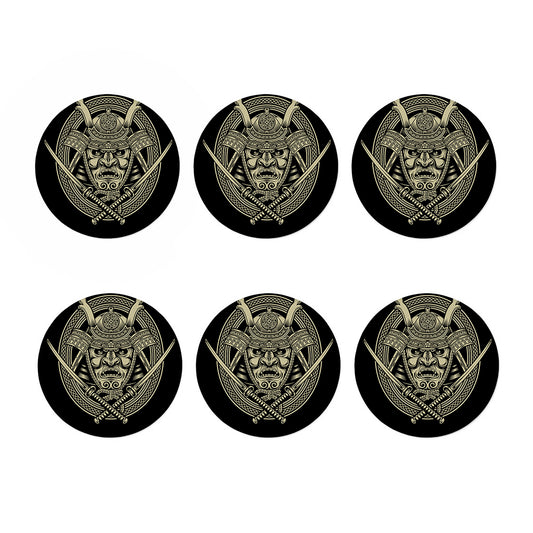 Samurai Warrior Mask Print Coaster Set