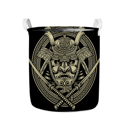 Samurai Warrior Mask Print Collapsible Laundry Basket