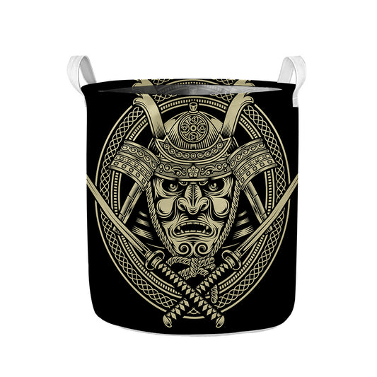 Samurai Warrior Mask Print Collapsible Laundry Basket
