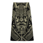 Samurai Warrior Mask Print Cotton Front Slit Maxi Skirt