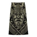 Samurai Warrior Mask Print Cotton Front Slit Maxi Skirt