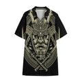 Samurai Warrior Mask Print Cotton Hawaiian Shirt