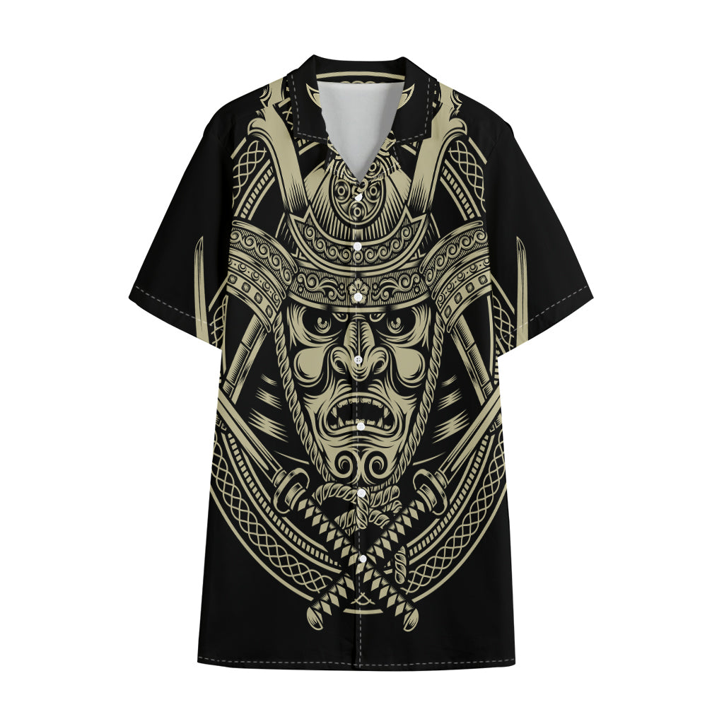 Samurai Warrior Mask Print Cotton Hawaiian Shirt