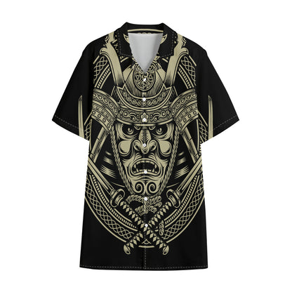 Samurai Warrior Mask Print Cotton Hawaiian Shirt
