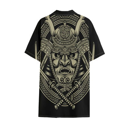 Samurai Warrior Mask Print Cotton Hawaiian Shirt