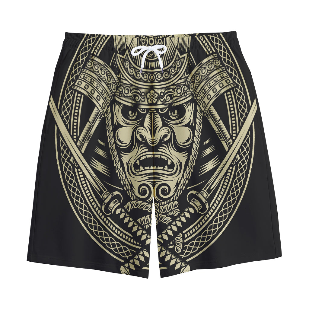 Samurai Warrior Mask Print Cotton Shorts