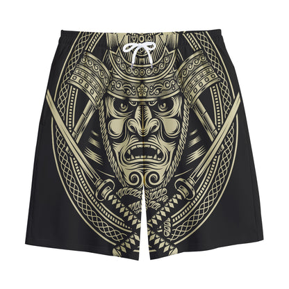 Samurai Warrior Mask Print Cotton Shorts