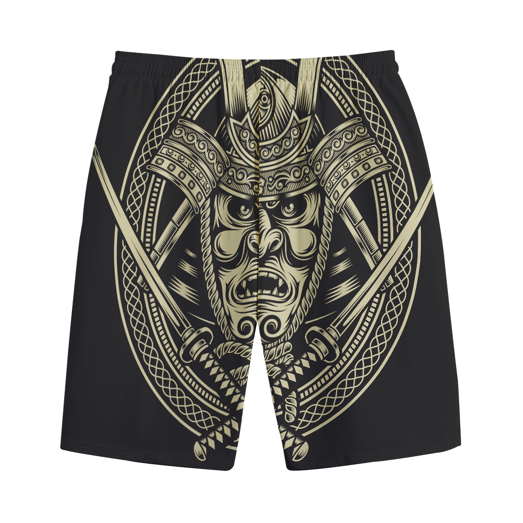 Samurai Warrior Mask Print Cotton Shorts