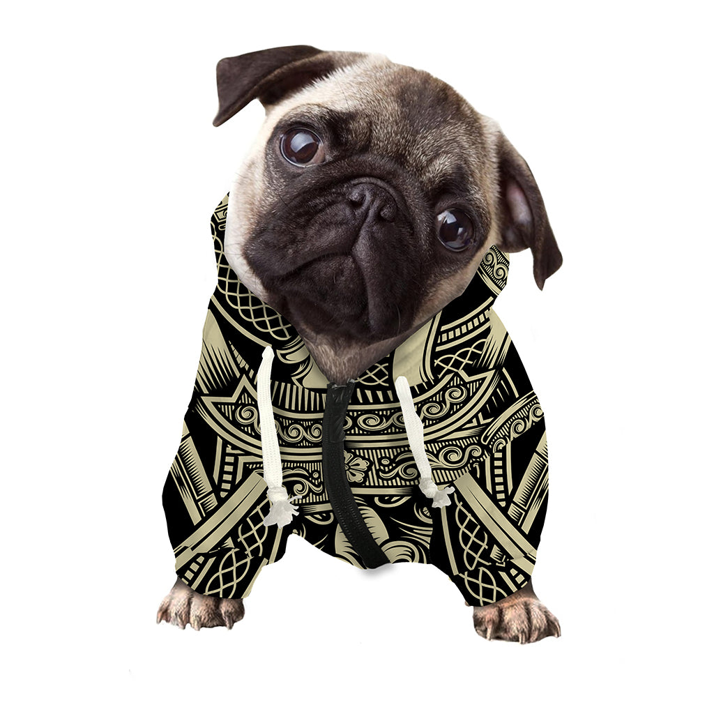 Samurai Warrior Mask Print Dog Zip Up Hoodie